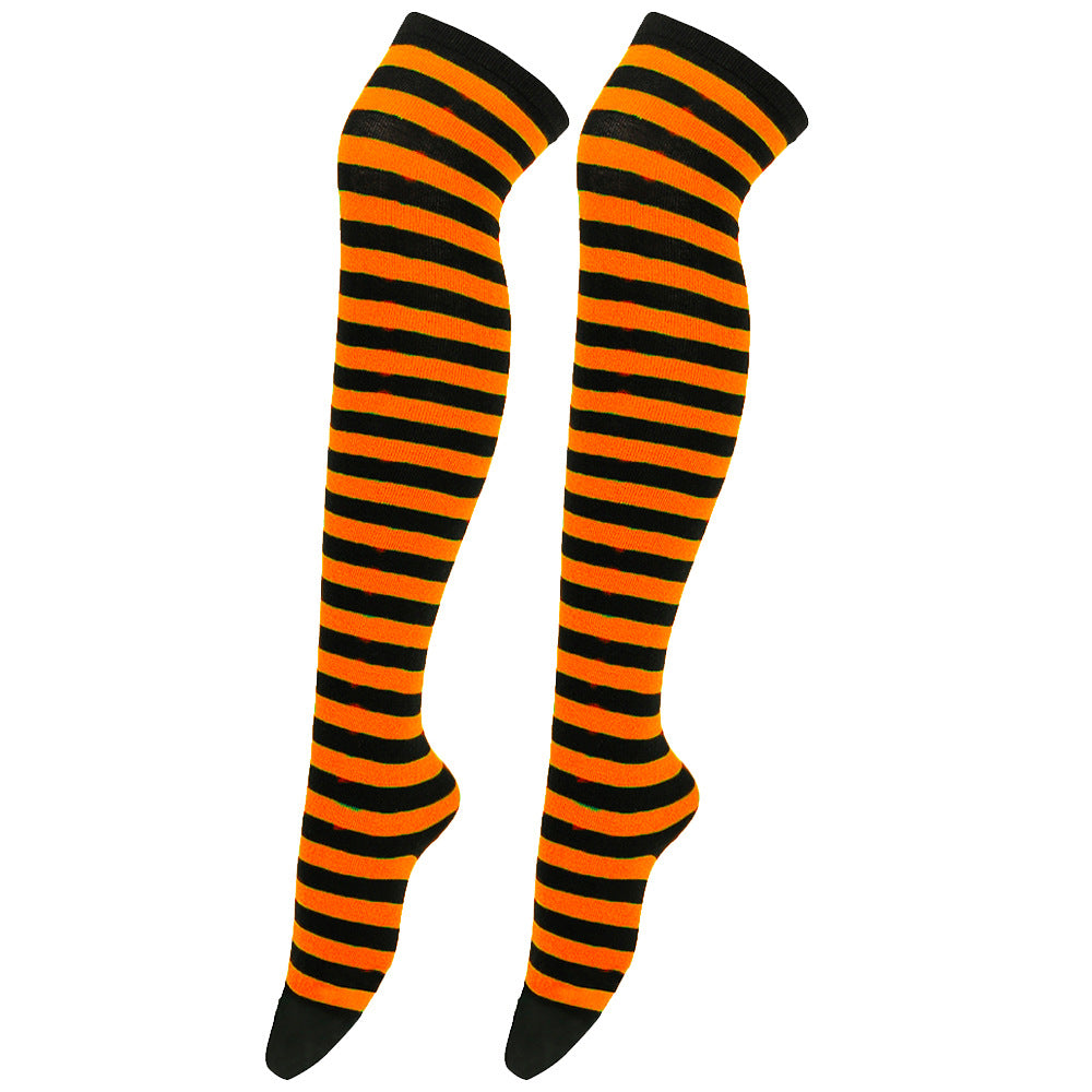 Halloween Striped Over-the-Knee Socks for Women: Vivid Colors & Hold-up Design
