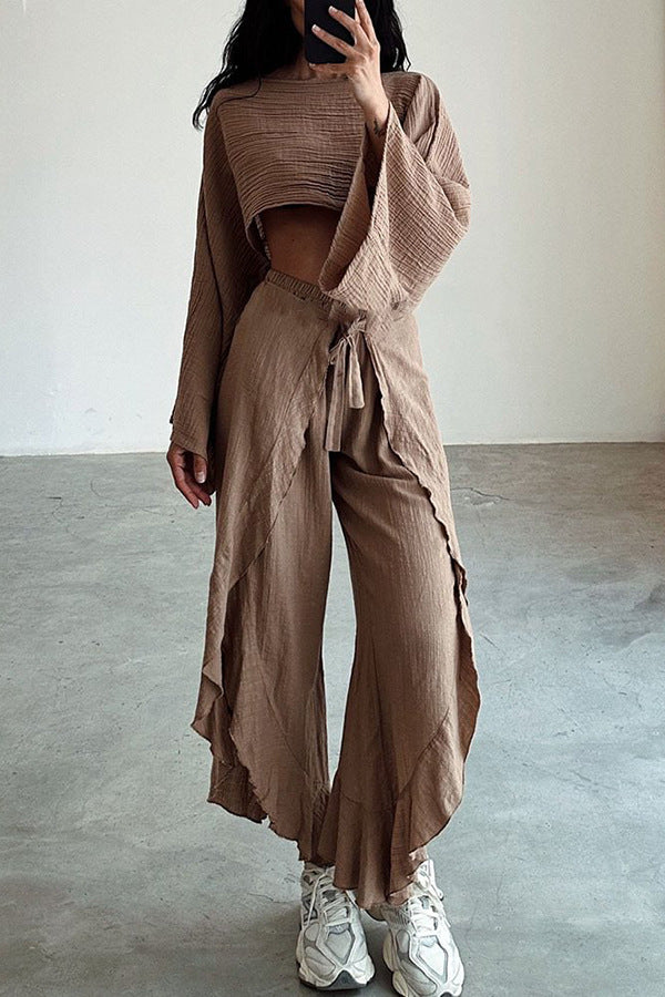 Women’s Loose Two-Piece Set - Crop Top & High-Waist Trousers