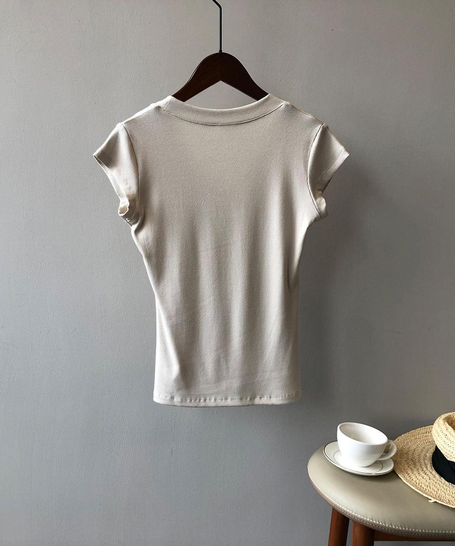 Summer Casual Slim Fit Solid Color Short Sleeve Women's T-Shirt - ForVanity women's clothing, women's t-shirts T-Shirts