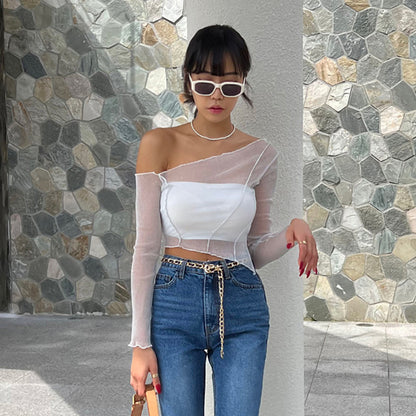 Long Sleeve Mesh See through cropped Top