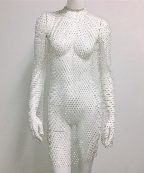 Grid Rhinestone Fishnet Fishnet Beach Dress - ForVanity dress, Vacation Dress Vacation Dress