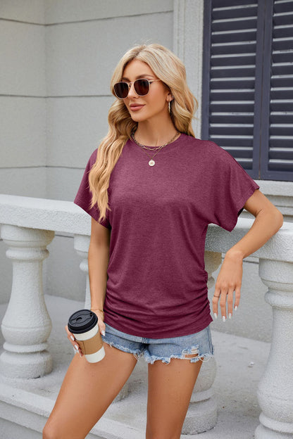 Solid Color round Neck Loose Short Sleeve  T Shirt