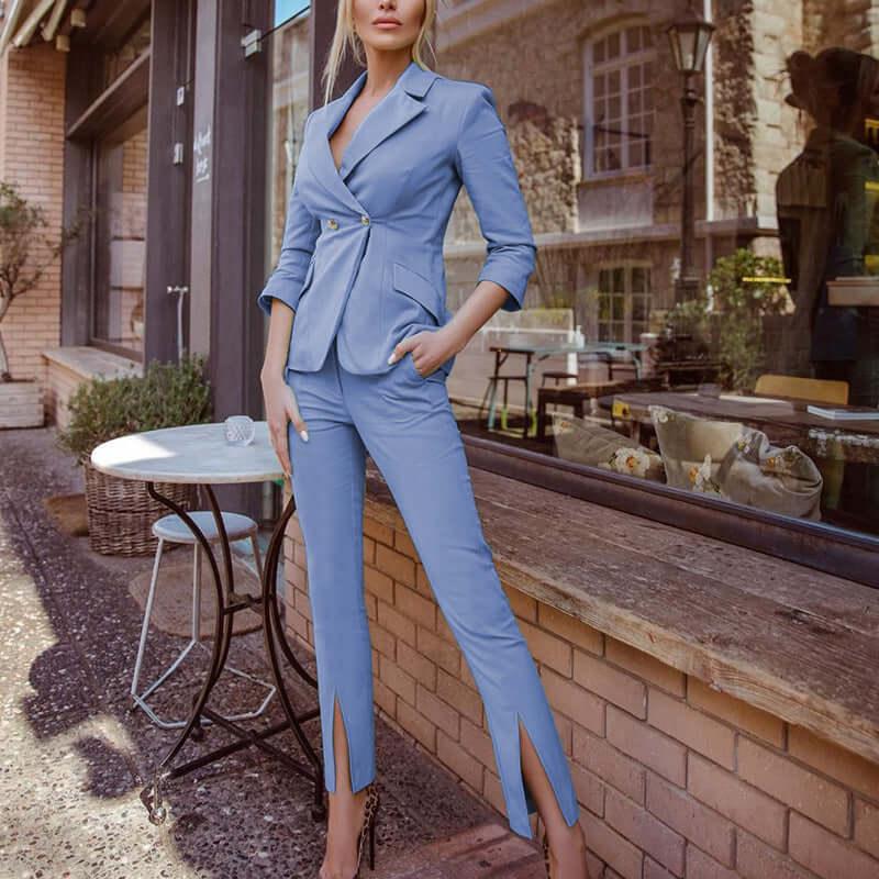 Women’s Slim Waist Small Suit - Elegant Office Style - ForVanity women's clothing, women's outfits, women's suits Pant Suits