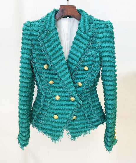 Women’s Tweed Slim Blazer - Tassel Fringe, Elegant Office Style - ForVanity women's clothing, women's outfits, women's suits Pant Suits