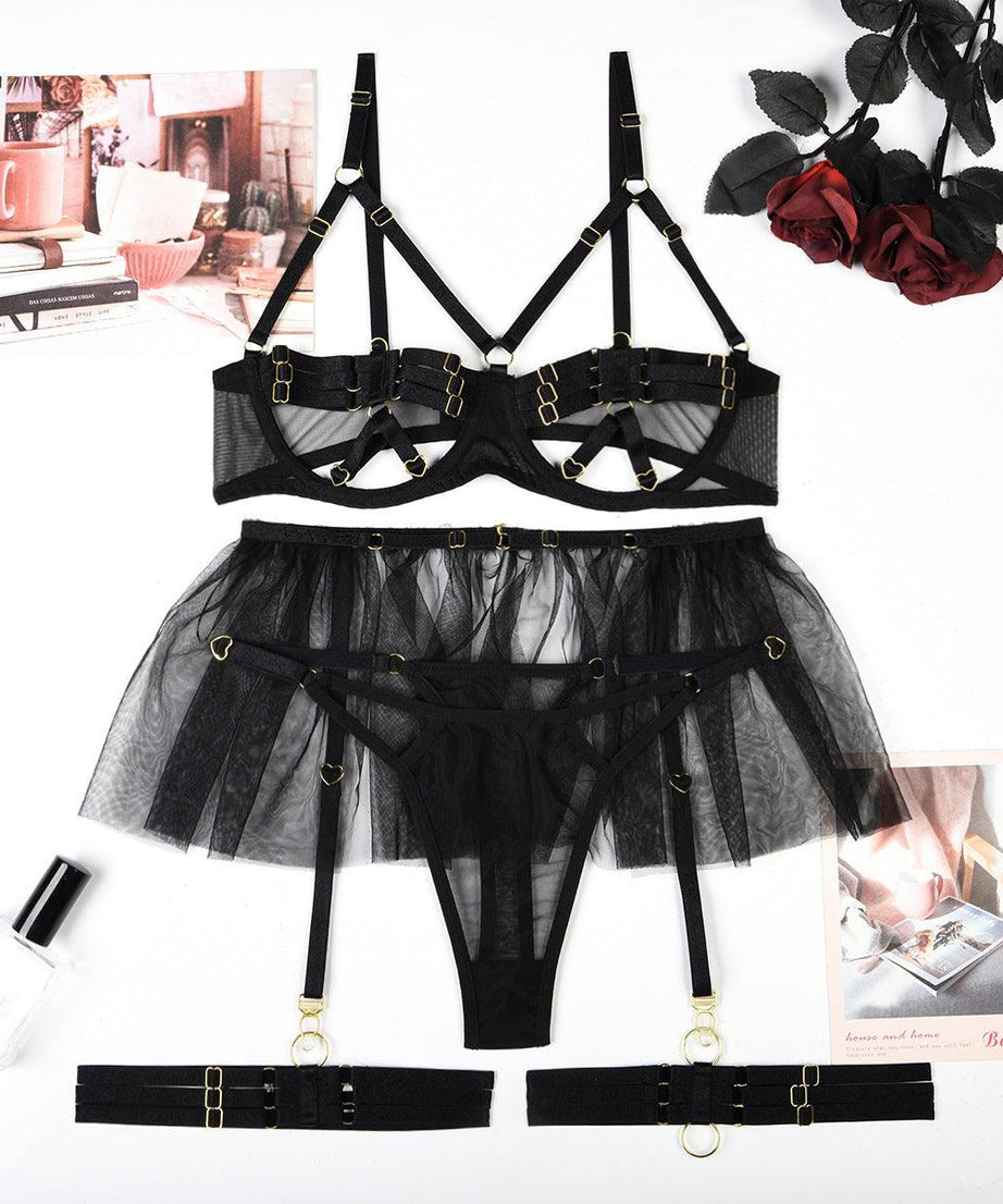 Hot Three-Piece Lingerie Set - Hollow Out Cutout Chest Princess Skirt - ForVanity lingerie, women's lingerie Lingerie