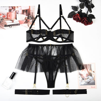 Hot Three-Piece Lingerie Set - Hollow Out Cutout Chest Princess Skirt