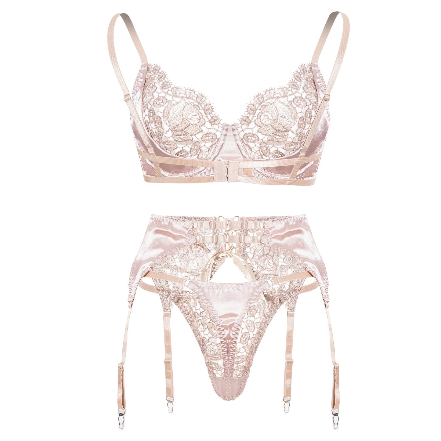 Floral Lace Lingerie Set with Garter Belt