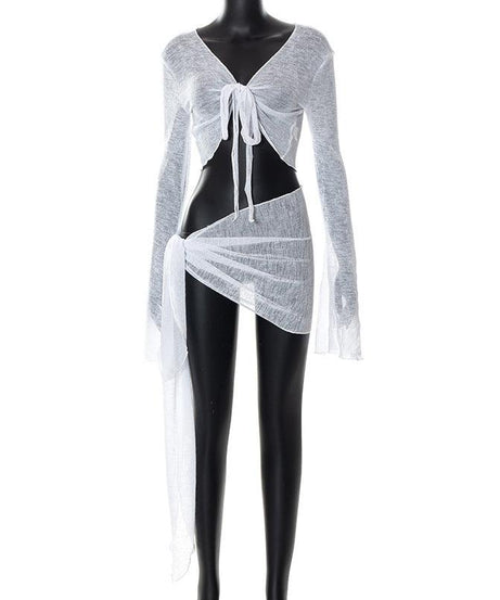 Mesh Top Casual Mid Length Skirt Outfit - ForVanity skirt outfit, women's outfits Skirt Outfit