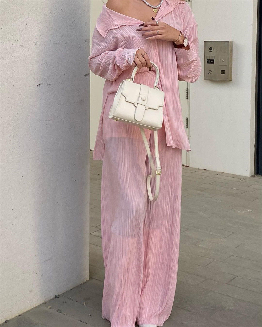 Spring Pleated Shirt Trousers Outfit