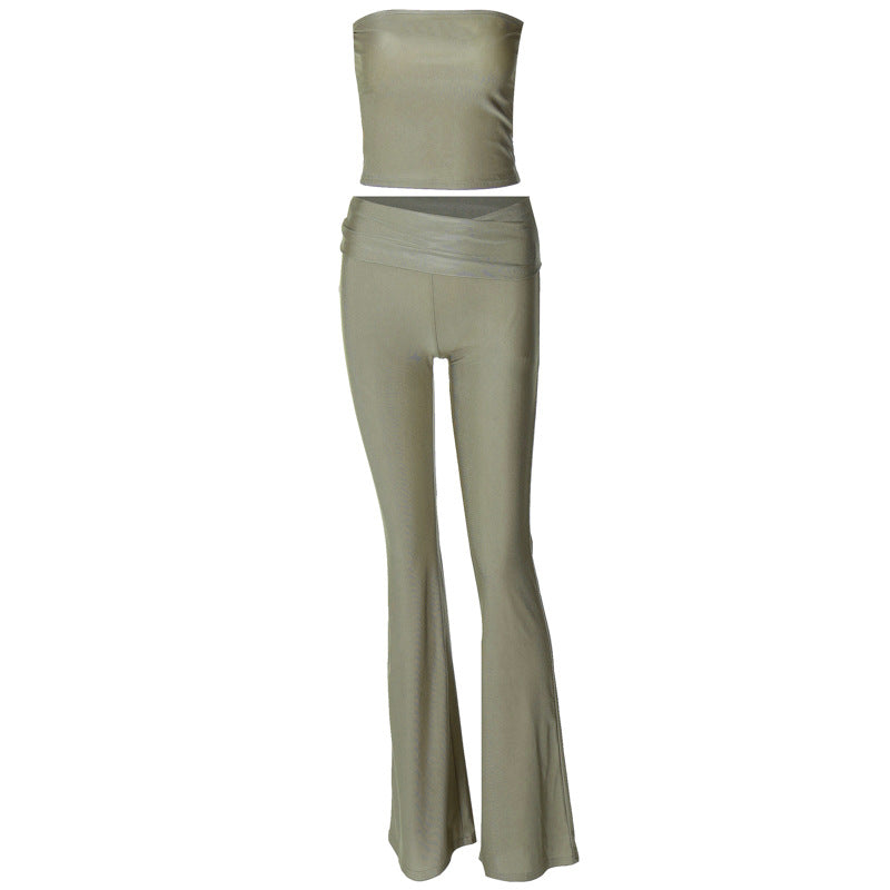 Women’s Strapless Tube Top & High-Waist Trousers - Slim Fit Set