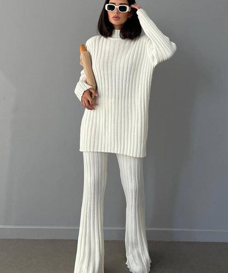 Pullover Sweater Pants Woolen Two Piece Set Outfit - ForVanity sweaters outfits, women's outfits Sweaters Outfits