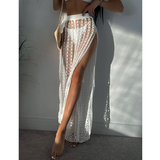 Vacation Hollow Out Split Strap Knitted Mop Beach Pants