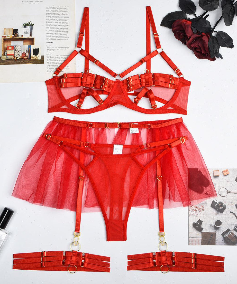 Hot Three-Piece Lingerie Set - Hollow Out Cutout Chest Princess Skirt - ForVanity lingerie, women's lingerie Lingerie