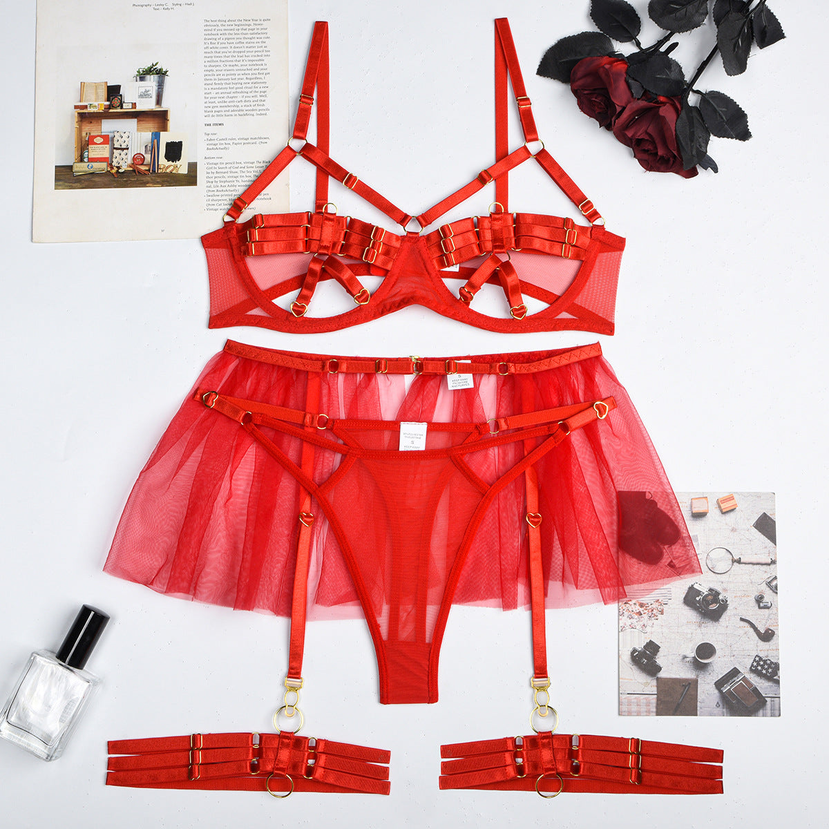 Hot Three-Piece Lingerie Set - Hollow Out Cutout Chest Princess Skirt