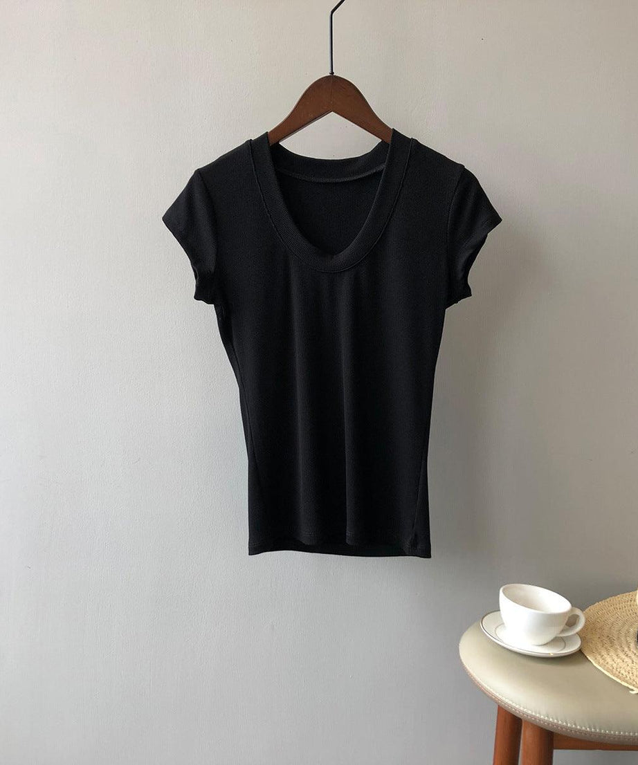 Summer Casual Slim Fit Solid Color Short Sleeve Women's T-Shirt - ForVanity women's clothing, women's t-shirts T-Shirts
