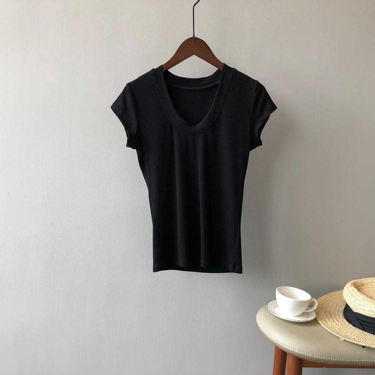 Summer Casual Slim Fit Solid Color Short Sleeve Women's T-Shirt - ForVanity women's clothing, women's t-shirts T-Shirts