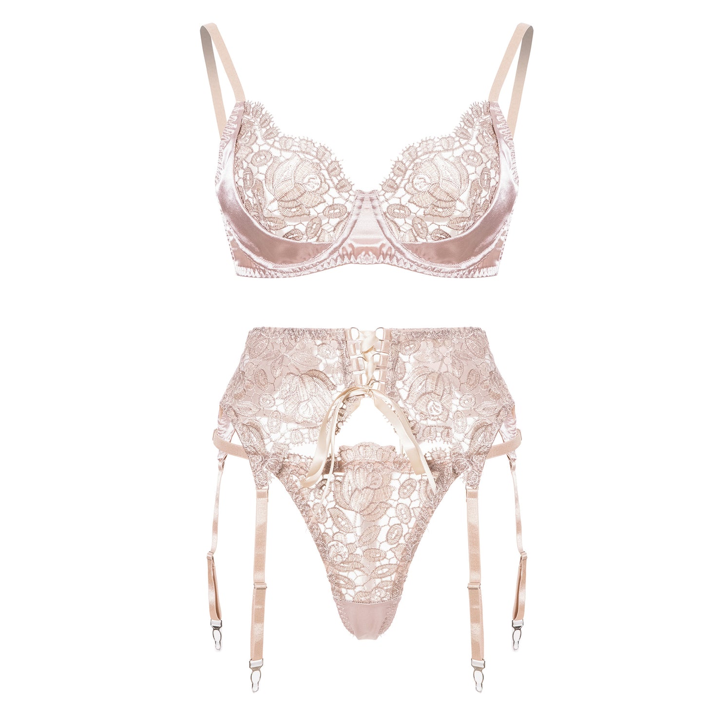 Floral Lace Lingerie Set with Garter Belt