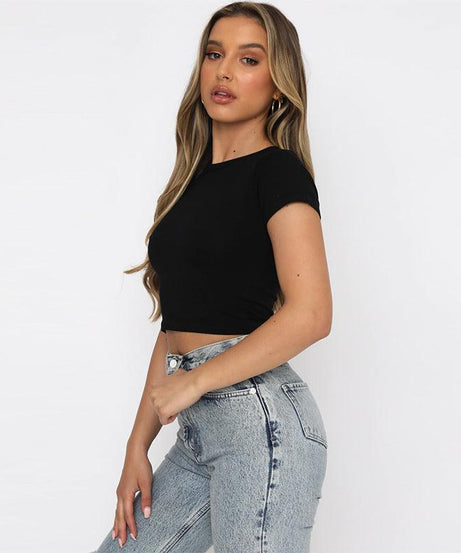 Slim Fit Round Neck Cropped Top for Women - ForVanity women's clothing, women's tops & tees Tops & Tees