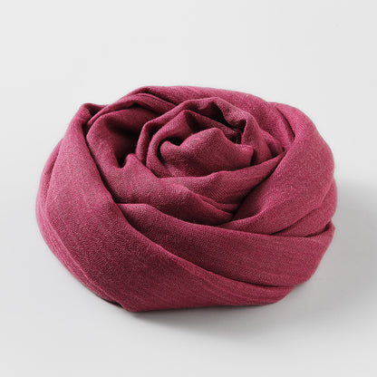 Artistic Mid-Length Cotton & Linen Scarf for Women - Solid Color Elegance