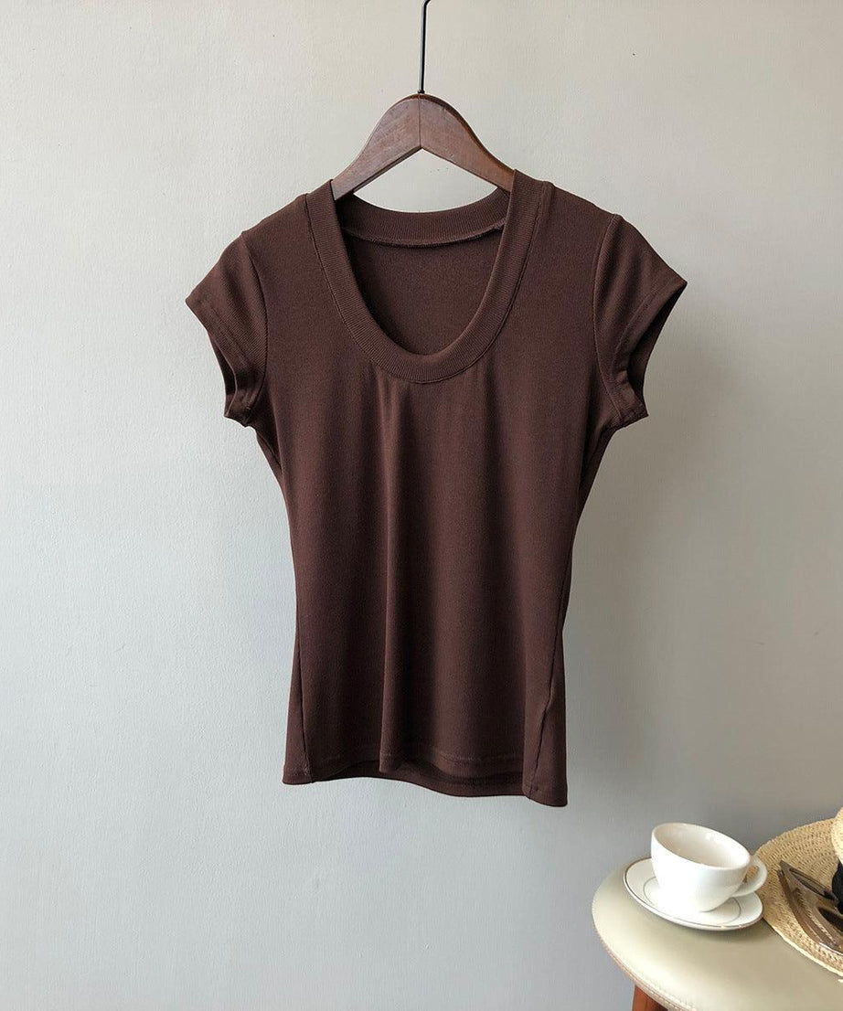 Summer Casual Slim Fit Solid Color Short Sleeve Women's T-Shirt - ForVanity women's clothing, women's t-shirts T-Shirts