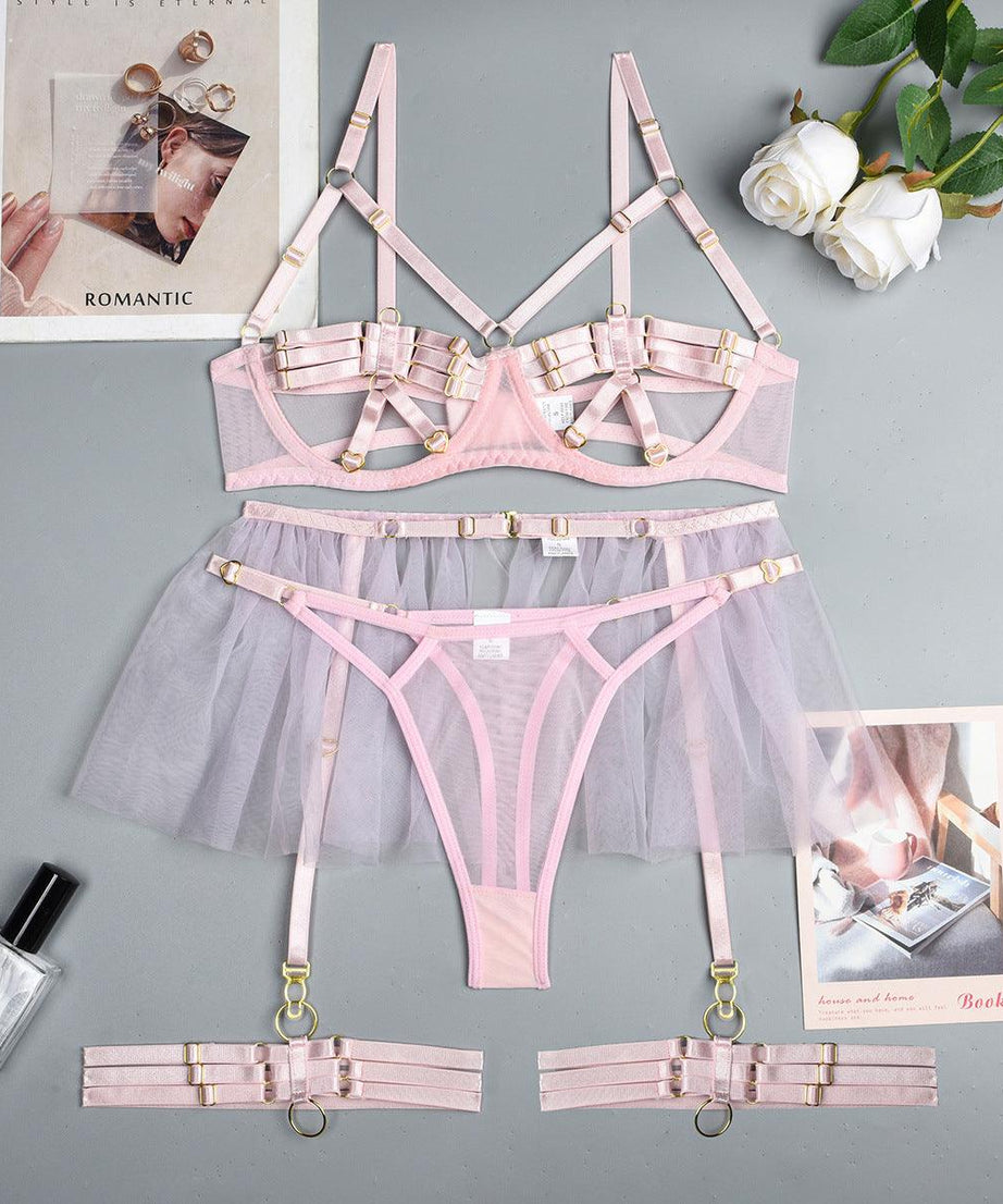 Hot Three-Piece Lingerie Set - Hollow Out Cutout Chest Princess Skirt - ForVanity lingerie, women's lingerie Lingerie