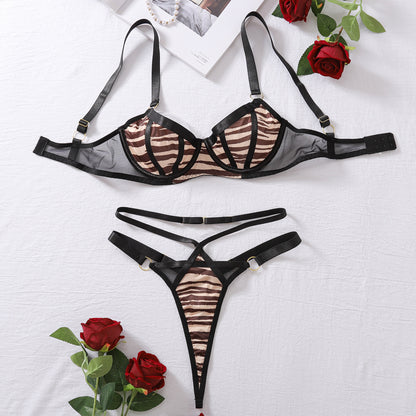 Summer Animal Print Mesh Lingerie Set