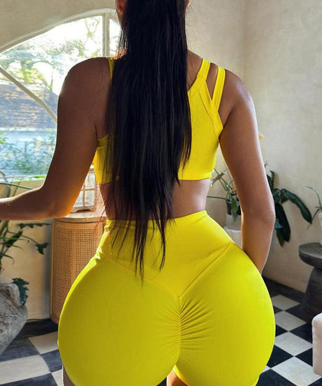 Women Summer Solid Color Sling Slim Fit Fitness Shorts Outfit - ForVanity 