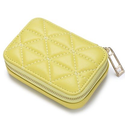 Chic Diamond-Embroidered Leather Mini Cosmetic Bag for Lipsticks & More