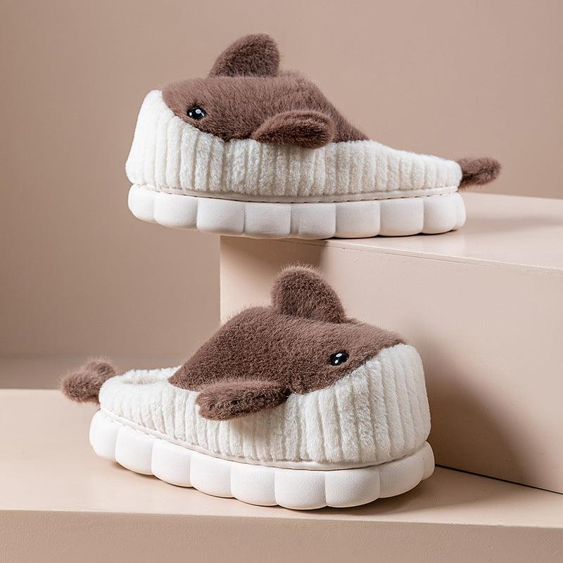 Winter Cute Shark Shoes Women Thick Sole Warm Plush Home Fluffy Slippers Outdoor Garden Indoor Floor House Shoes Dropshipping - ForVanity SLIPPERS