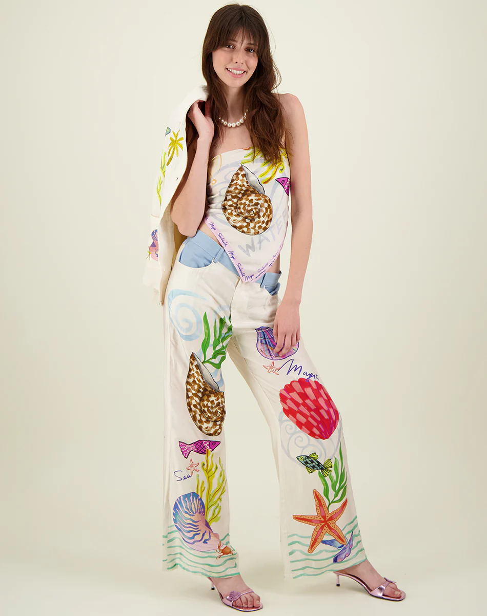 Satin Printed Personalized Graffiti Casual Shirt Trousers Outfit