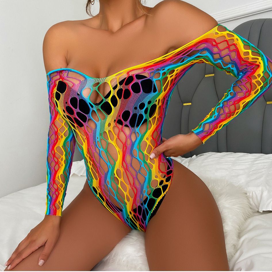 Underwear Hip Skirt Rainbow Color Fishnet