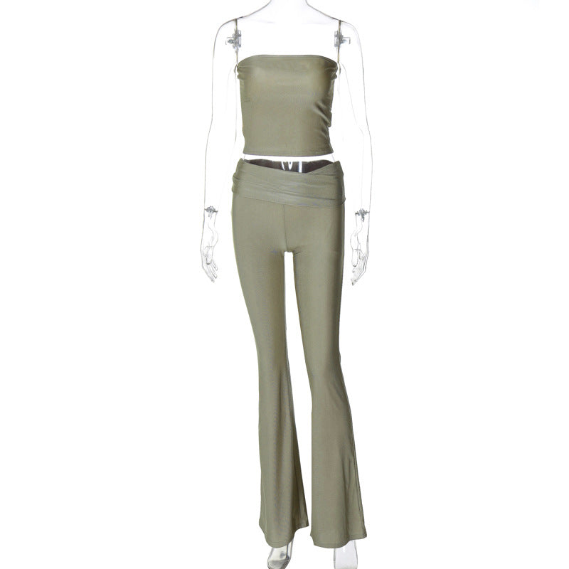 Women’s Strapless Tube Top & High-Waist Trousers - Slim Fit Set