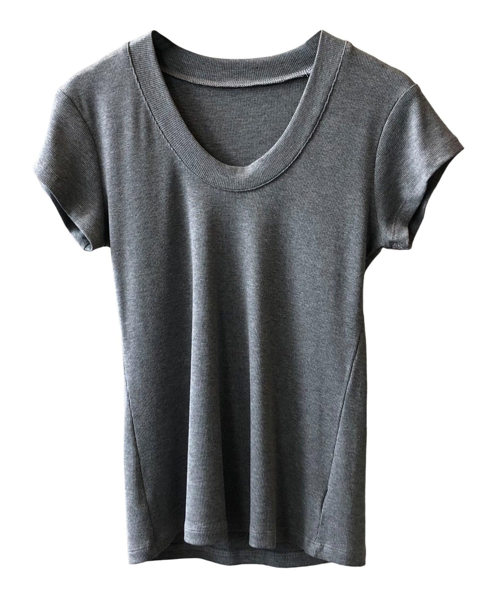 Summer Casual Slim Fit Solid Color Short Sleeve Women's T-Shirt - ForVanity women's clothing, women's t-shirts T-Shirts