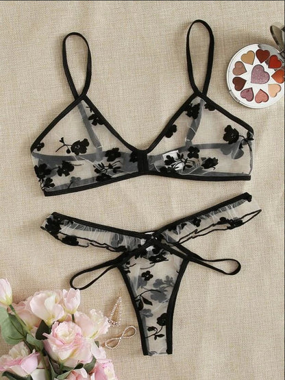 Floral Lace See-Through Lingerie Set