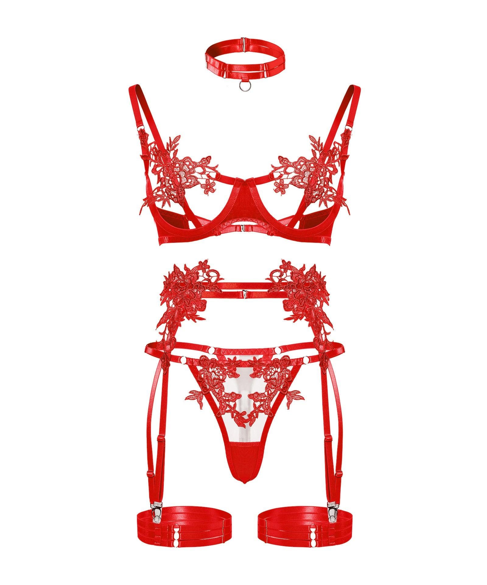 Luxurious Floral Mesh Lingerie Set - ForVanity lingerie, women's lingerie Lingerie Set