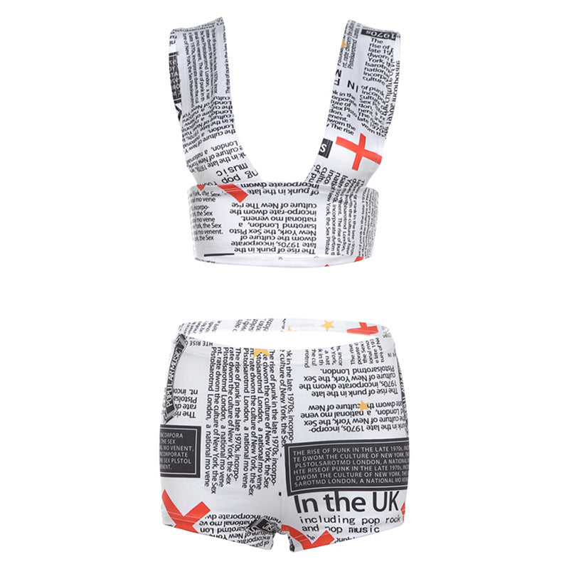 Summer Women Newspaper Printing Vest Shorts Outfit