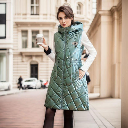 Women's Glossy Cotton-padded Jacket Vest Mid-length - ForVanity Jacket