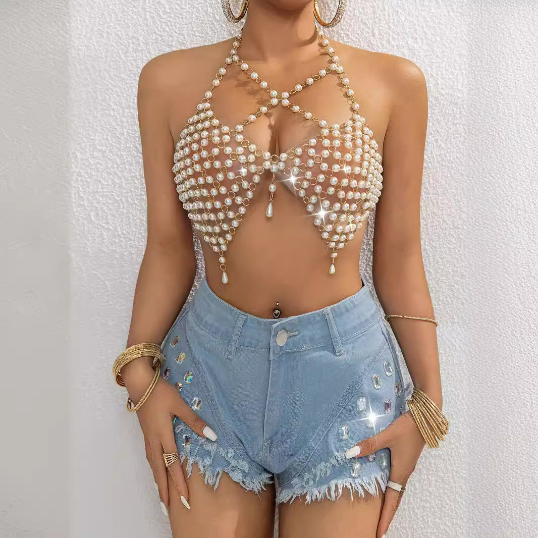 Beach Vacation Imitation Pearl Party Top