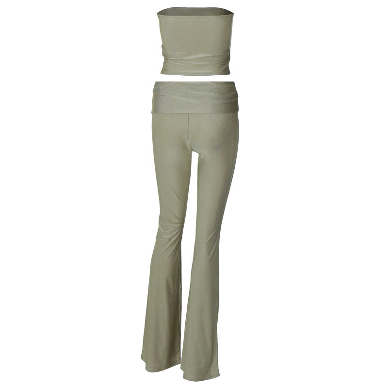 Women’s Strapless Tube Top & High-Waist Trousers - Slim Fit Set