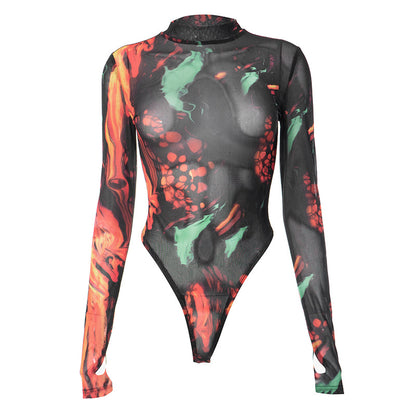 Tie Dyed Sexy Lingerie Jumpsuit Tie Dyed Sexy Tight Fitting Outerwear Bodysuit One Piece