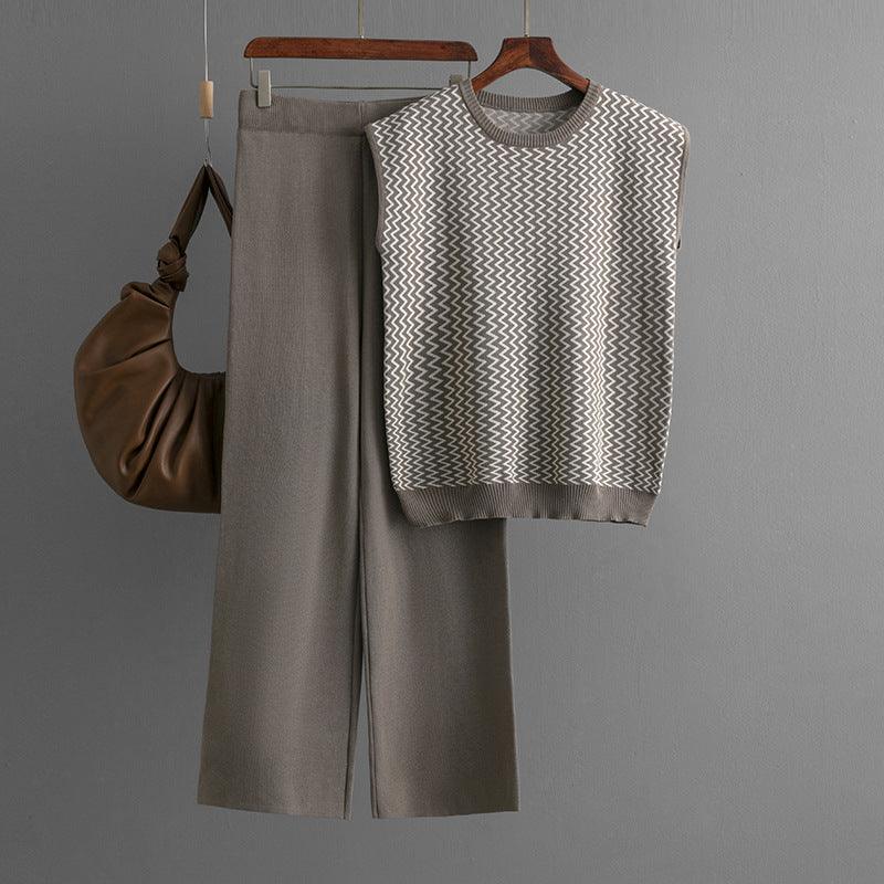 Women Sleeveless Sweater Top Straight Wide Leg Pants Outfit - ForVanity sweaters outfits, women's outfits Sweaters Outfits