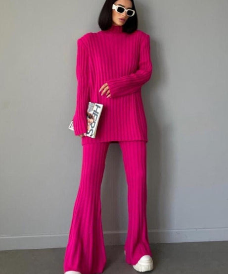 Pullover Sweater Pants Woolen Two Piece Set Outfit - ForVanity sweaters outfits, women's outfits Sweaters Outfits