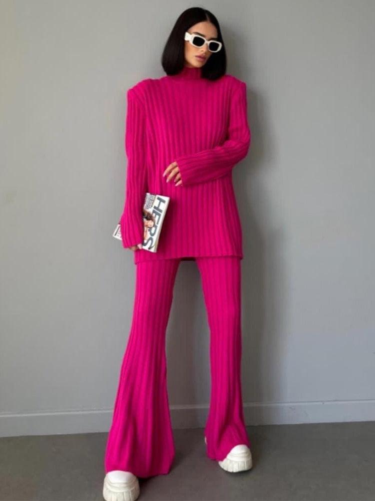 Pullover Sweater Pants Woolen Two Piece Set Outfit - ForVanity sweaters outfits, women's outfits Sweaters Outfits