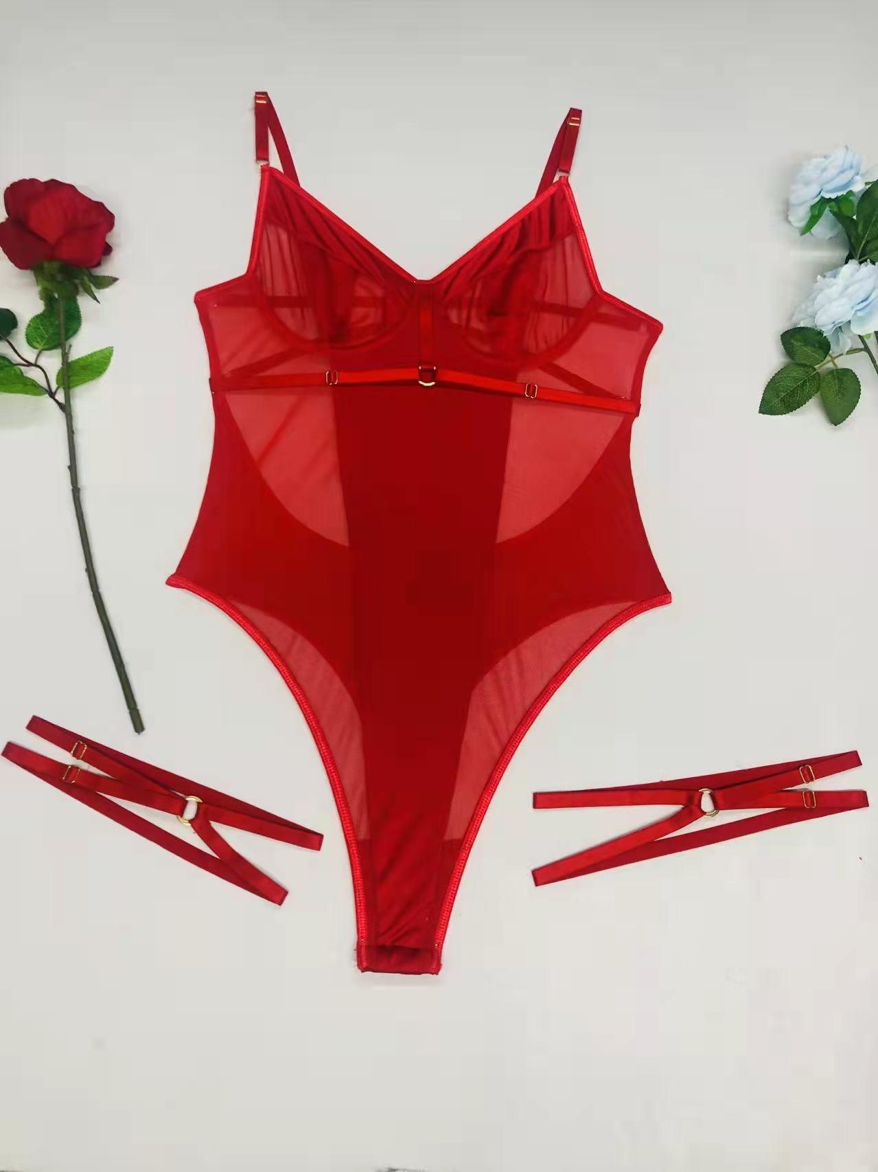 Mesh Stitched Backless Bodysuit - Sleeveless Cutout Design - ForVanity teddy, women's lingerie Teddy