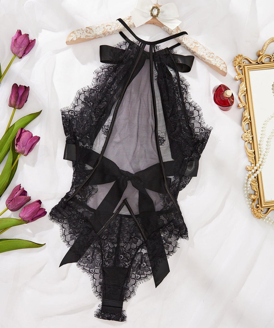 Lace Backless Bodysuit with Bow Detail - ForVanity teddy, women's lingerie Teddy