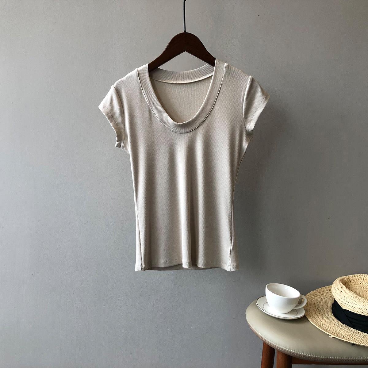 Summer Casual Slim Fit Solid Color Short Sleeve Women's T-Shirt - ForVanity women's clothing, women's t-shirts T-Shirts