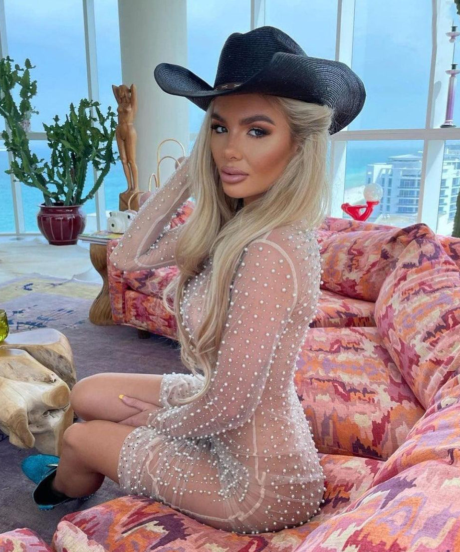 Summer See through Light Diamond Bubble Mesh Long Sleeve Beach Dress - ForVanity dress, Vacation Dress Vacation Dress