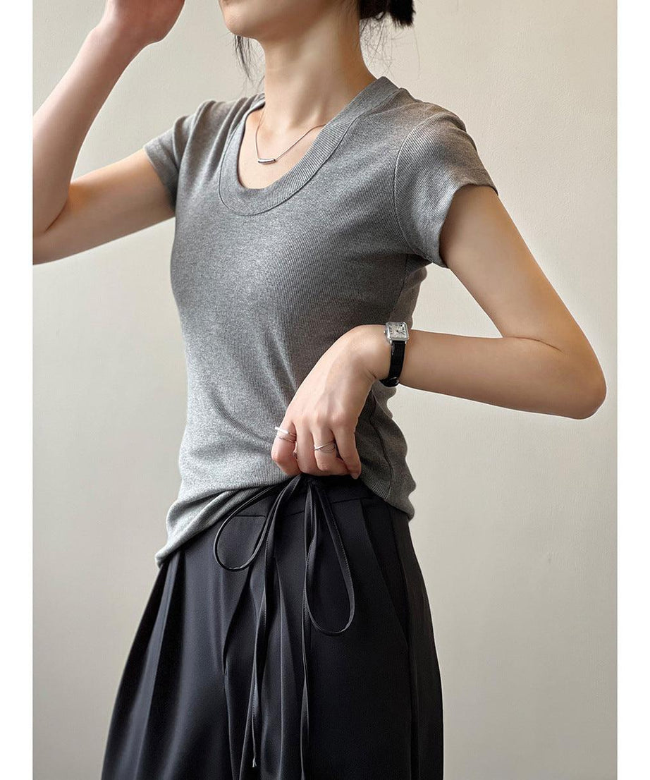 Summer Casual Slim Fit Solid Color Short Sleeve Women's T-Shirt - ForVanity women's clothing, women's t-shirts T-Shirts