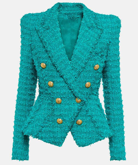 Women’s Tweed Slim Blazer - Tassel Fringe, Elegant Office Style - ForVanity women's clothing, women's outfits, women's suits Pant Suits