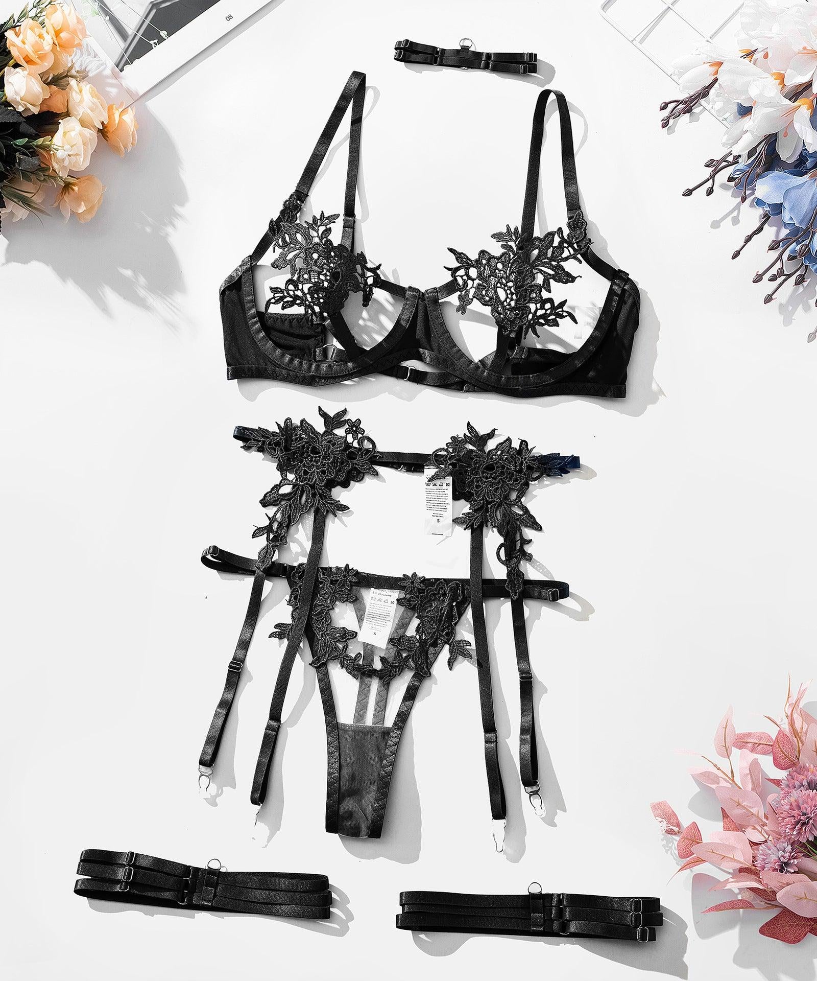 Luxurious Floral Mesh Lingerie Set - ForVanity lingerie, women's lingerie Lingerie Set